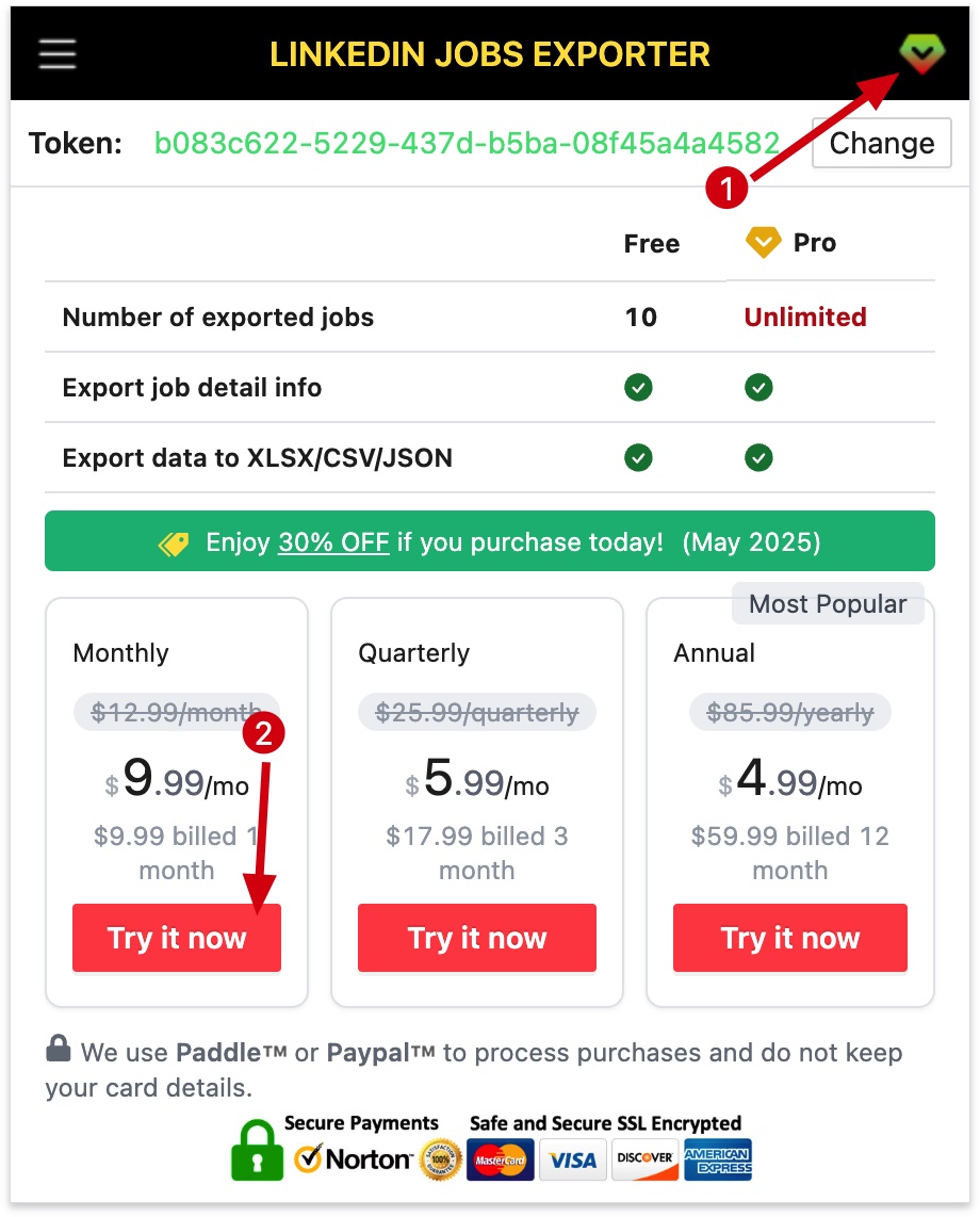LinkedIn Jobs Exporter chrome extension subscribe pro